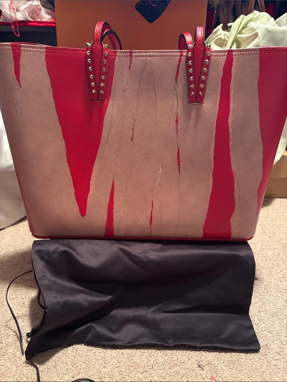 Christian Louboutin Pink and Red Signature Stud-Handle Tote - Picture 2 of 3